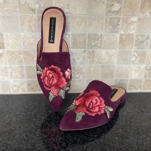 Steven by Steve Madden Loafer Flat Burgundy Suede Rose embroidered